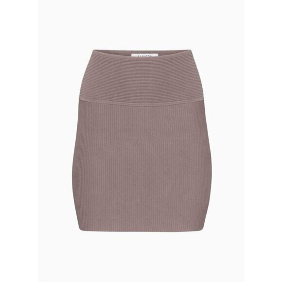 BABATON Aritzia Sculpt Knit Ribbed Mini Skirt Sz XS Deep Taupe - Picture 2 of 8